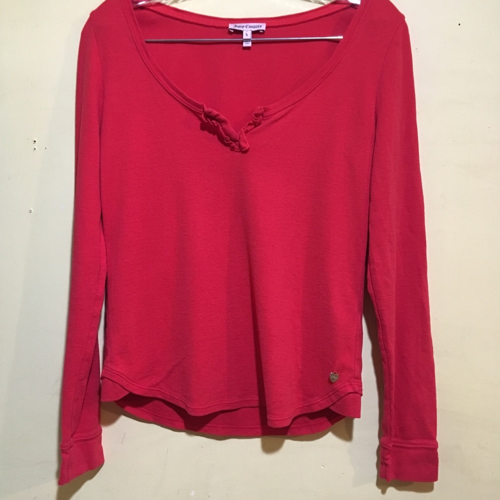 Red Juicy Couture long sleeve v-neck tee shirt, S